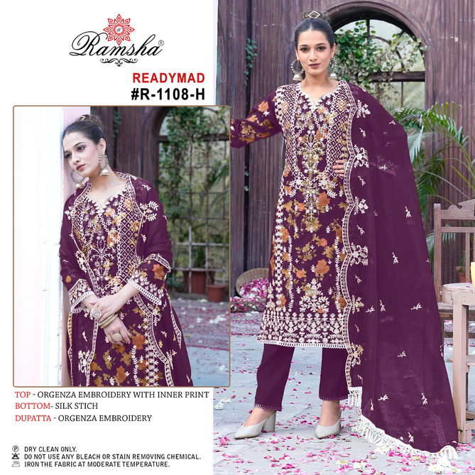 R 1108 By Ramsha Nx Organza Readymade Pakistani Suits Wholesale Market In Surat
